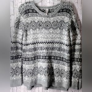 Aeropostale Woman's Gray Fair Aisle Geometric Knit Sweater Eclectic Abstract Sm.